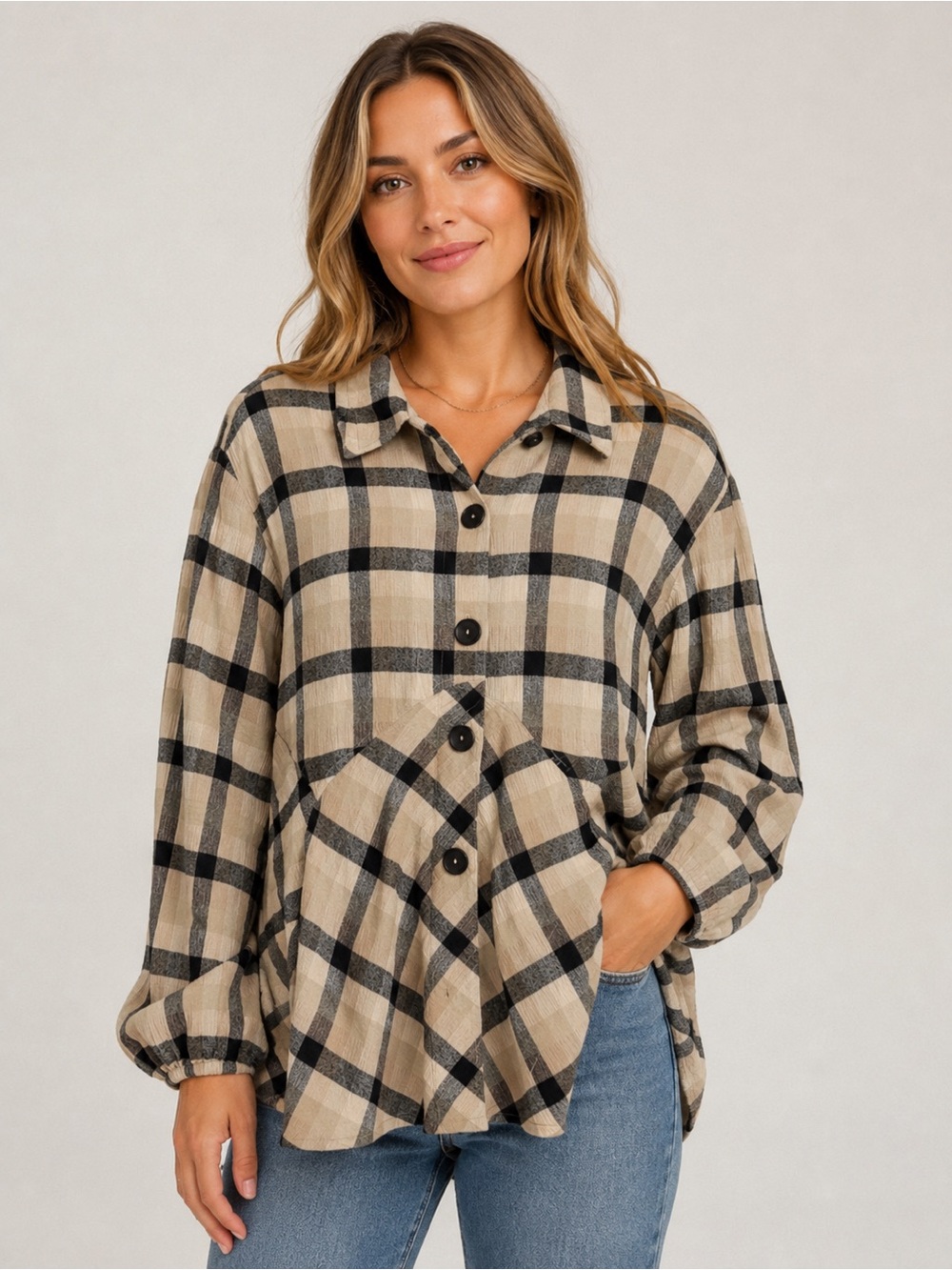 Mill Valley Hobo Shirt XL asymmetric button-down plaid shirt Lagenlook Artsy - Picture 1 of 11